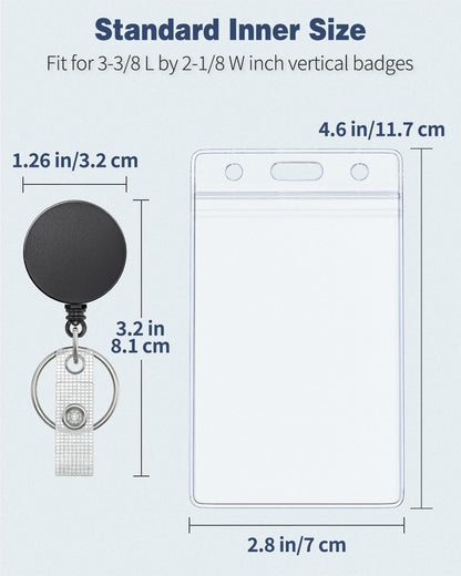 Badge Holder Vertical Clear Plastic Case with Retractable Badge Reel Carabiner Clip with Swivel Alligator Clip Soft Waterproof Card Protector