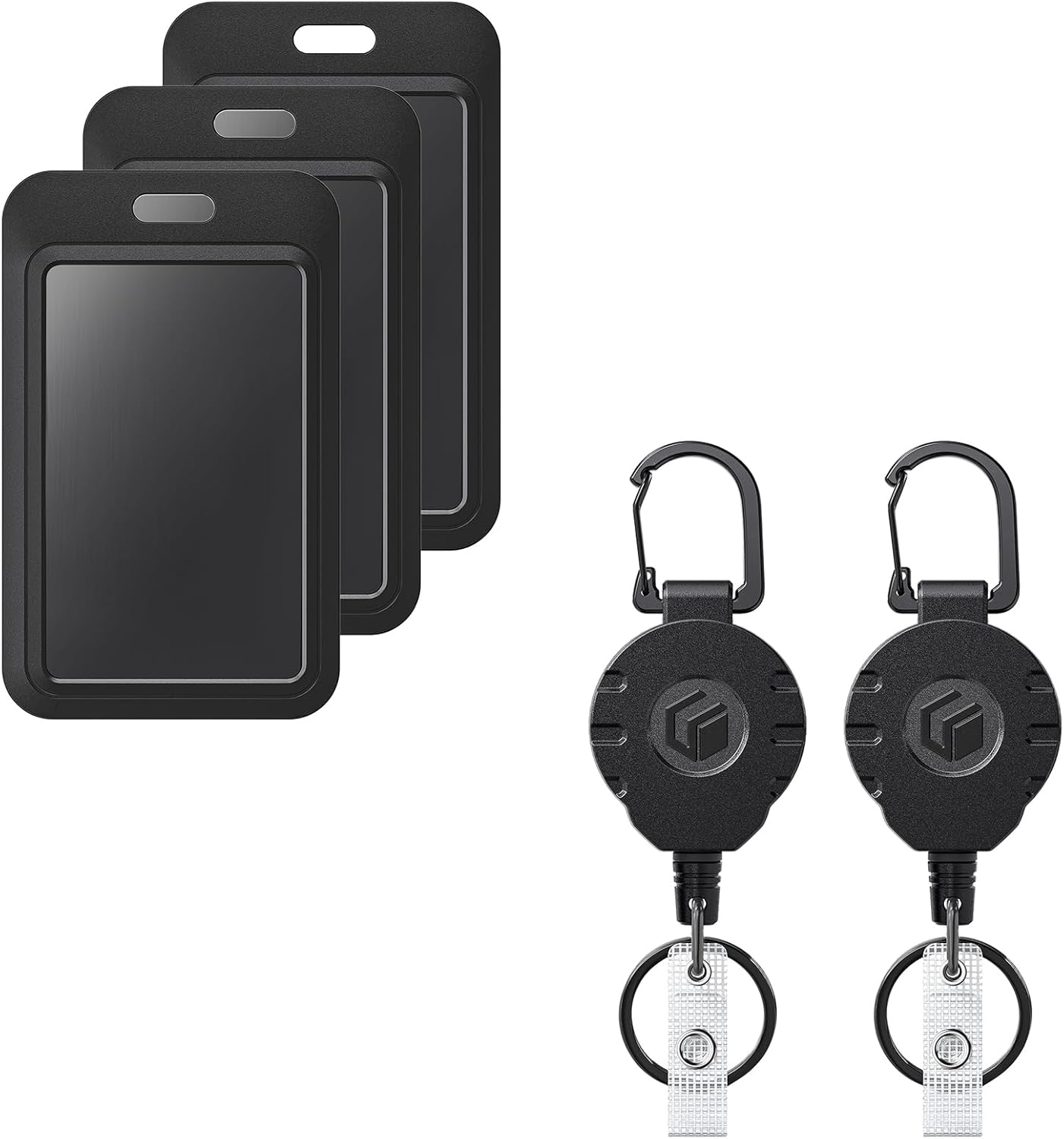3 Pack Sliding Badge Holder Vertical Plastic Case and 2 Pack Retractable Keychain Badge Reel for up to 8 oz Hard Card Protector
