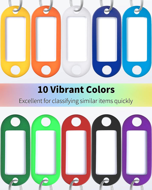 60 Pack Tough Plastic Key Tags with Split Ring Label Window, Assorted Colors