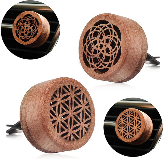 2-in-1 Car Aromatherapy Diffuser & Air Freshener, Portable Mini Wood Diffuser with Lava Stone, Essential Oil Vent Clip, 2 Charming Patterns.