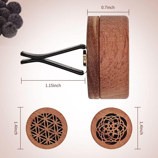 2-in-1 Car Aromatherapy Diffuser & Air Freshener, Portable Mini Wood Diffuser with Lava Stone, Essential Oil Vent Clip, 2 Charming Patterns.