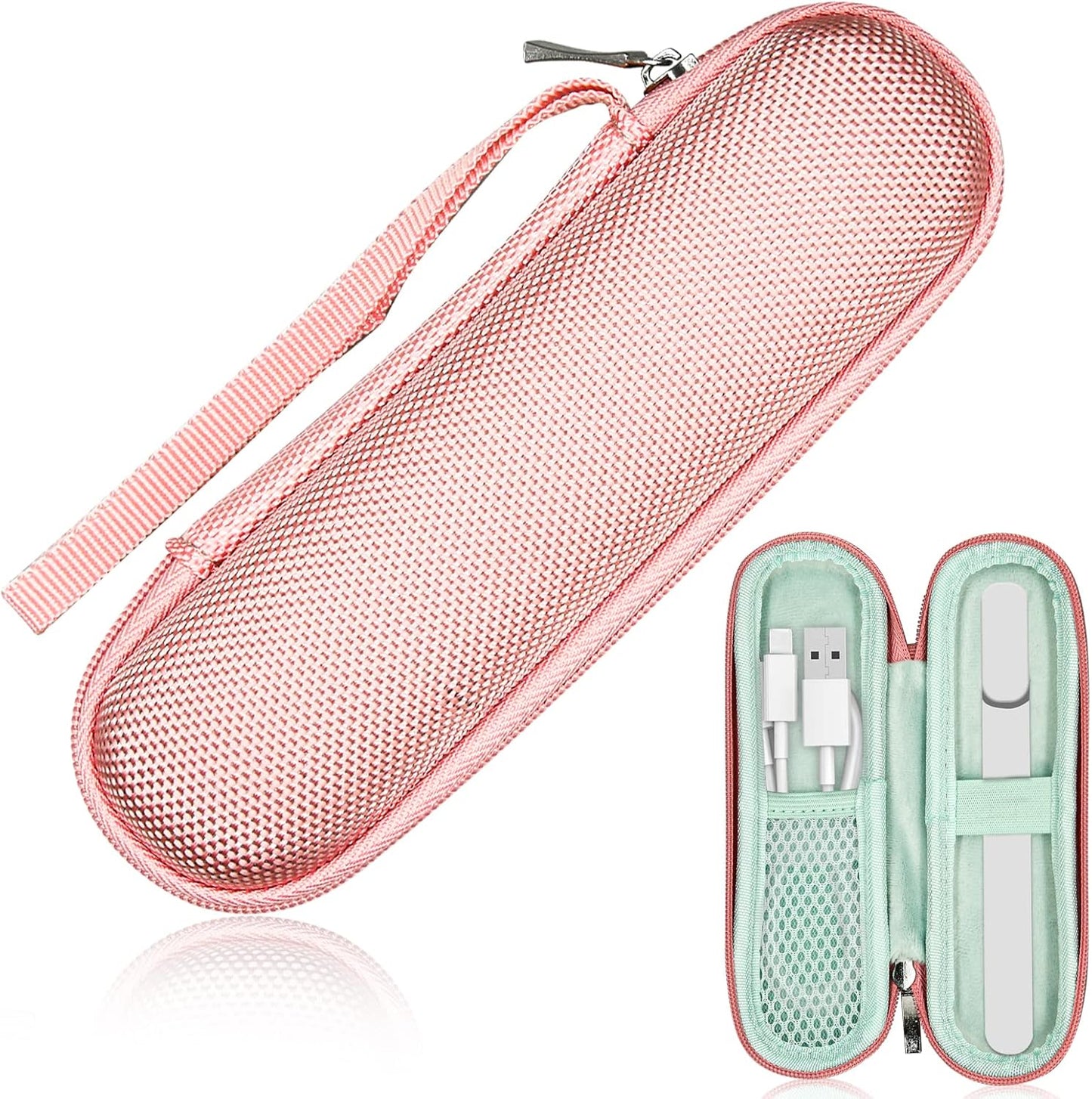Portable Hard Carrying Case for Solowave 4 in 1 facial wand, Solawave wand for face Protective Bag Storing USB Cable, Hard Case Facial Wand with Zipper and Hanging Rope (Pink)