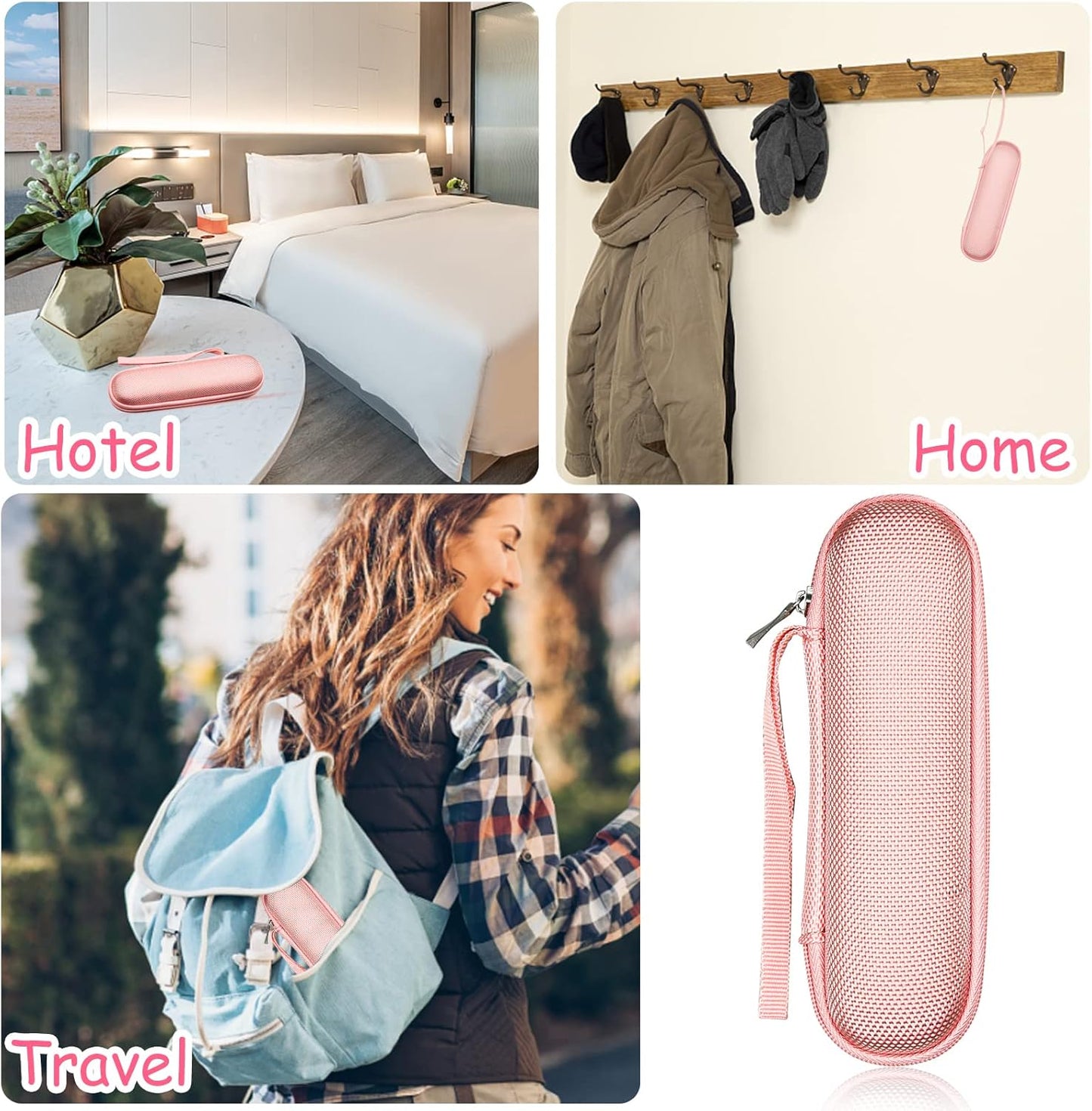 Portable Hard Carrying Case for Solowave 4 in 1 facial wand, Solawave wand for face Protective Bag Storing USB Cable, Hard Case Facial Wand with Zipper and Hanging Rope (Pink)