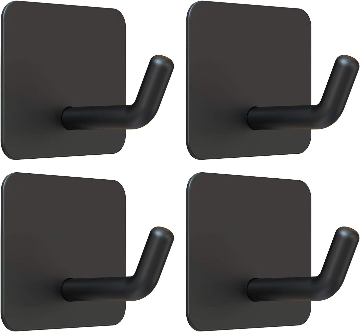Adhesive Hooks, Heavy Duty Shower Wall Stick on Hooks, Waterproof, 2 Extra Adhesive Strips, Black, 4 Pcs