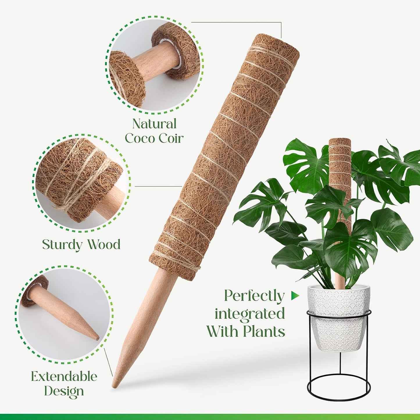 Moss Pole for Plants Monstera, Extendable Plant Sticks Support, Plant Stakes for Indoor Potted Plant, 15.7'' Coco Coir Pole Plant Trellis for Sphagnum, Pothos and Other Climbing Plants(2 PCS)
