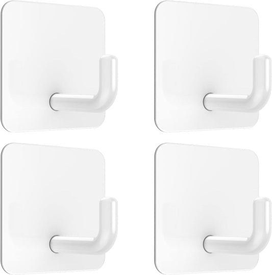 Adhesive Hooks, Metal Shower Wall Stick on Hooks, Waterproof, 2 Extra Adhesive Strips, White, 4 Pcs