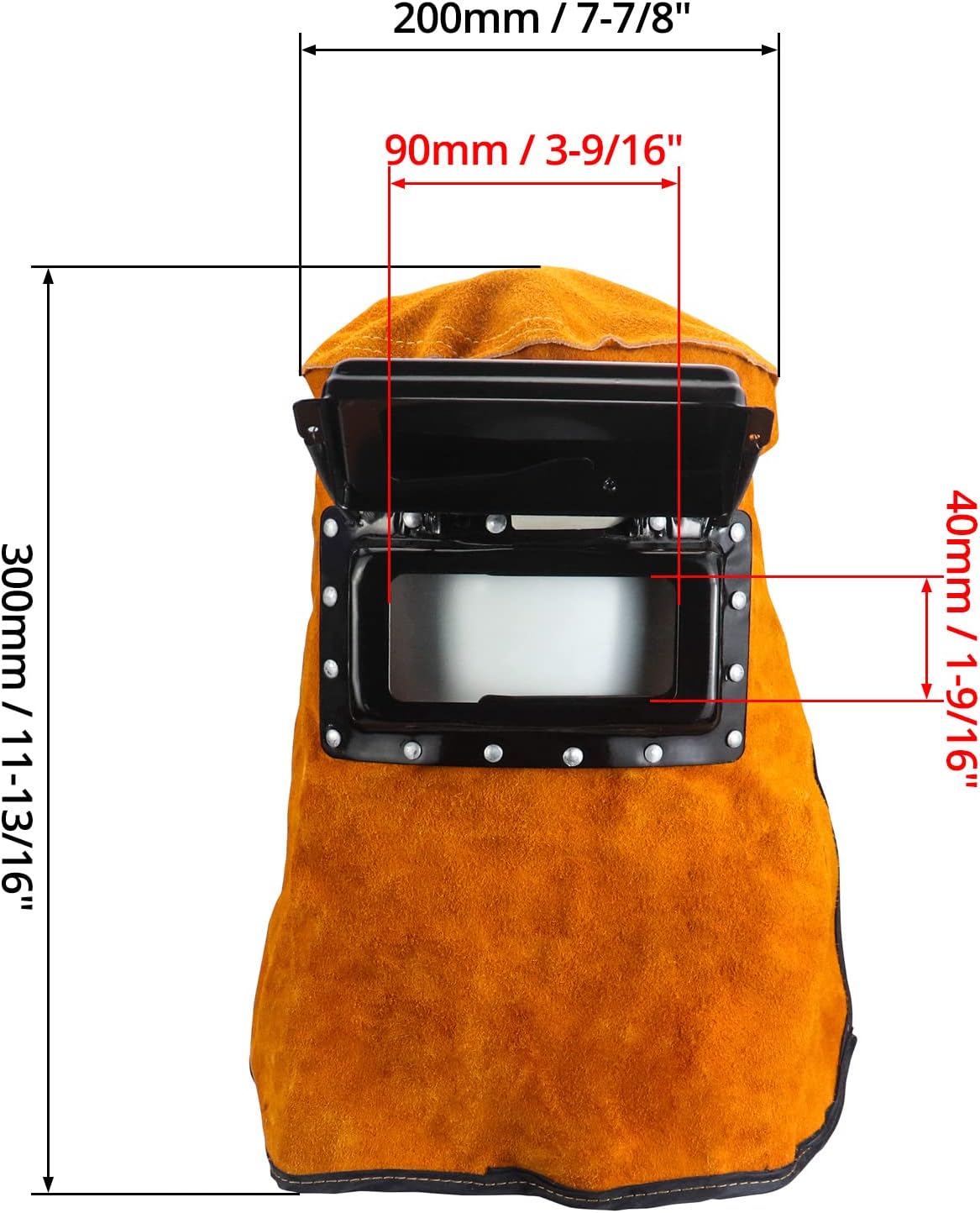 Welding Helmet Mask with Flip Open Lens, Leather Welding Hood Grinding Protective Gear Work Cap Head Face Neck Shield, Flame & Heat Resistant, Dust Resistant, Breathable