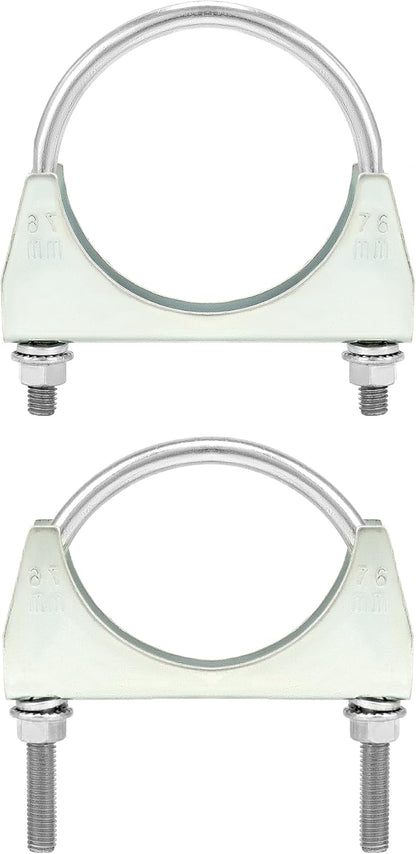 U-Bolt Muffler Tip Exhaust Hook, 2 Pack 3" OD Universal Silencer Exhaust Clip, Steel Exhaust Pipe Clamp