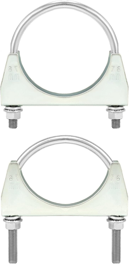 U-Bolt Muffler Tip Exhaust Hook, 2 Pack 3" OD Universal Silencer Exhaust Clip, Steel Exhaust Pipe Clamp