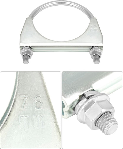 U-Bolt Muffler Tip Exhaust Hook, 2 Pack 3" OD Universal Silencer Exhaust Clip, Steel Exhaust Pipe Clamp