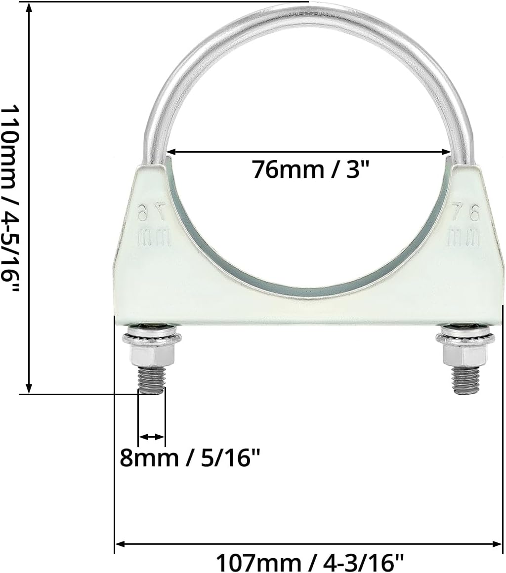U-Bolt Muffler Tip Exhaust Hook, 2 Pack 3" OD Universal Silencer Exhaust Clip, Steel Exhaust Pipe Clamp