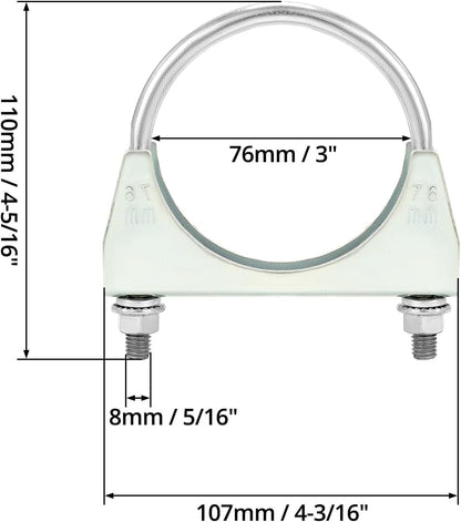 U-Bolt Muffler Tip Exhaust Hook, 2 Pack 3" OD Universal Silencer Exhaust Clip, Steel Exhaust Pipe Clamp