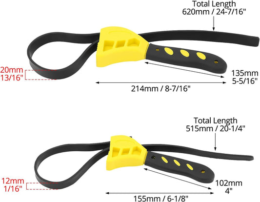 Adjustable Rubber Strap Wrench Set 24" & 19.7" – Multi-Purpose Grip Tool for Jar, Filter & Pipe Tasks