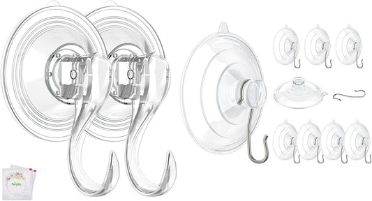 2 Pcs Large Suction Cup Hooks and 10 Pcs Large Suction Cup with Metal Hooks
