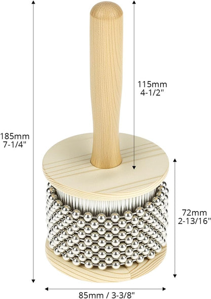 Wooden Cabasa Percussion Musical Instrument, 3.5 Inch Stainless Steel Beaded Shaker with Wooden Handle, Professional Rhythm Maker, 3.54" x 7.28"