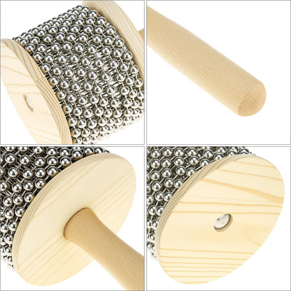 Wooden Cabasa Percussion Musical Instrument, 3.5 Inch Stainless Steel Beaded Shaker with Wooden Handle, Professional Rhythm Maker, 3.54" x 7.28"