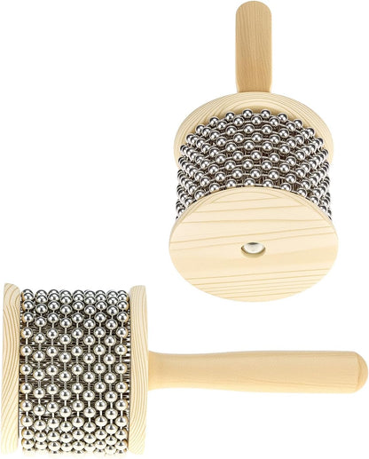 Wooden Cabasa Percussion Musical Instrument, 3.5 Inch Stainless Steel Beaded Shaker with Wooden Handle, Professional Rhythm Maker, 3.54" x 7.28"