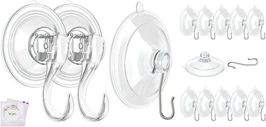 2 Pcs Large Suction Cup Hooks 12 Pcs Small Suction Cup with Metal Hooks