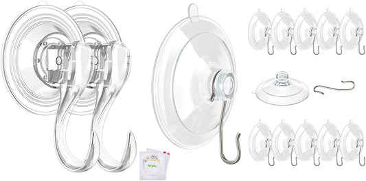 2 Pcs Small Suction Cup Hooks and 12 Pcs Small Suction Cup with Metal Hooks