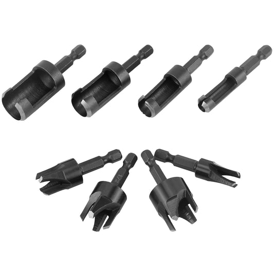 Wood Plug Cutter Drill Bit Set, 8Pcs, Includes 1/4", 5/16", 3/8", 1/2" Sizes, 1/4 Inch Hex Shank