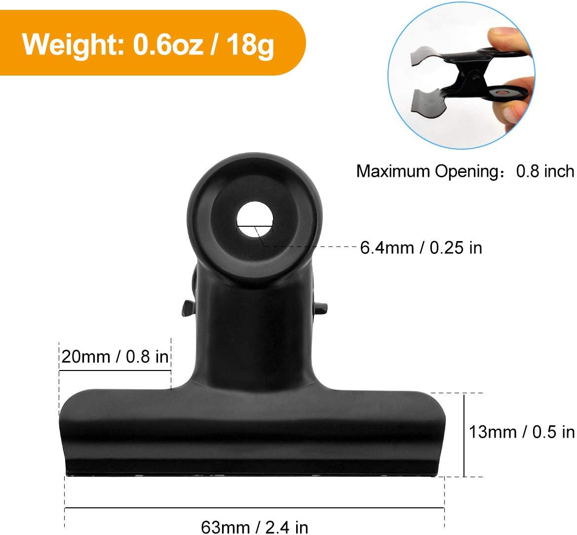 12 Pack Large Black Bull Binder Paper Clips, Metal Hinge Clip File Clamps for Crafts, Food Bags, Drawing, Photo at Home Kitchen Office (2 1/2 Inch)
