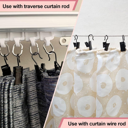 Small Curtain Clips for Hanging - 60 Pack Black Outdoor Light Clips Hooks for Christmas String Lights, Outside Hangers for Awning Patio Metal Proof, Drape Track
