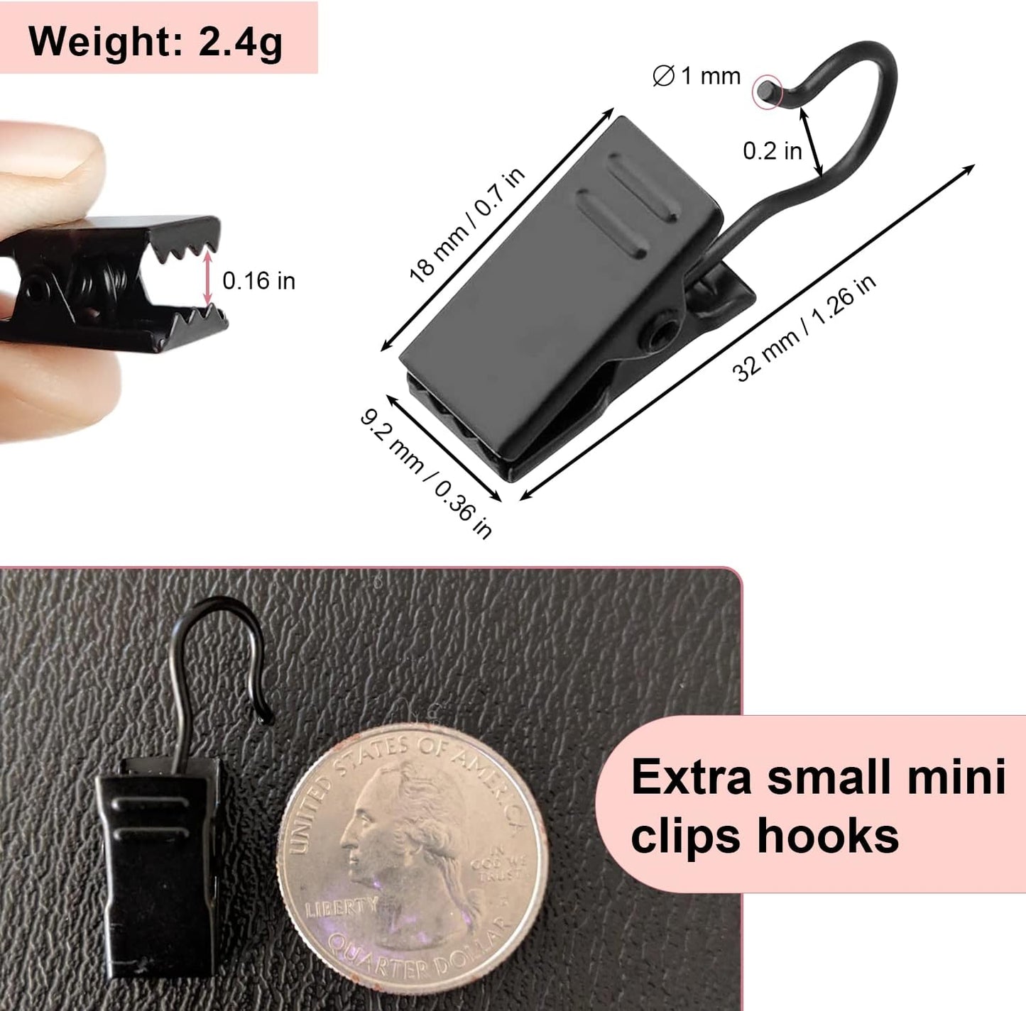 Small Curtain Clips for Hanging - 60 Pack Black Outdoor Light Clips Hooks for Christmas String Lights, Outside Hangers for Awning Patio Metal Proof, Drape Track
