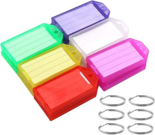 Plastic Key Tags with Label, 60 Pack Key Chain Tag Identifiers Bulk Colored Tough Keychain Ring Tags for ID Luggage, 6 Assorted Colors