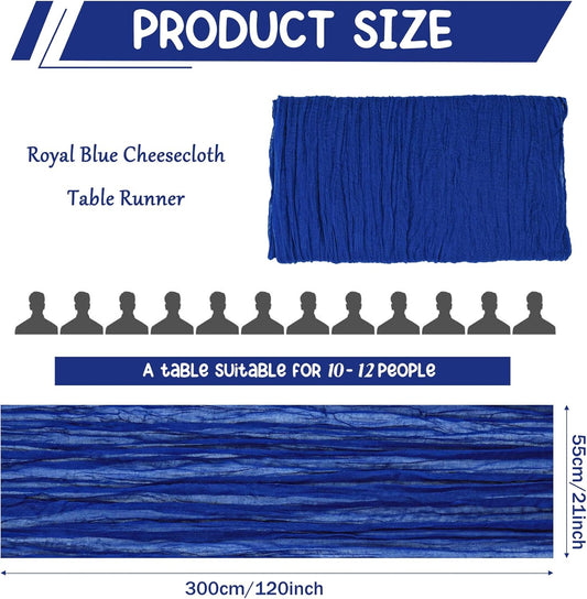 2 Pack 120 Inch Royal Blue Cheesecloth Table Runner Boho Rustic Gauze Sheer Romantic 10 FT Long Cheese Cloth Table Runner for Bridal Baby Shower Wedding Party Birthday Holiday Home Easter Decor