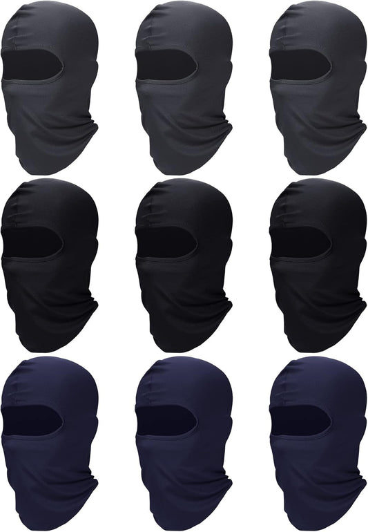 9 Pieces Balaclava Full Face Mask UV Sun Protection Face Cover Summer Cooling Neck Gaiter Breathable Windproof Hood (Black, Gray, Navy Blue), One Size