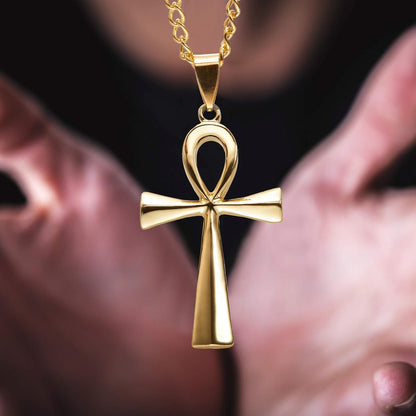 3 Pieces Men's Stainless Steel Ankh Pendant Necklace, Black, Gold, Silver