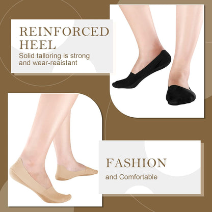 Ice Silk No Show Socks - 10 Pairs, Low Cut, Nonslip, Invisible, Thin (Black, Nude)