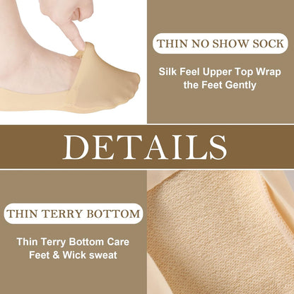 Ice Silk No Show Socks - 10 Pairs, Low Cut, Nonslip, Invisible, Thin (Black, Nude)