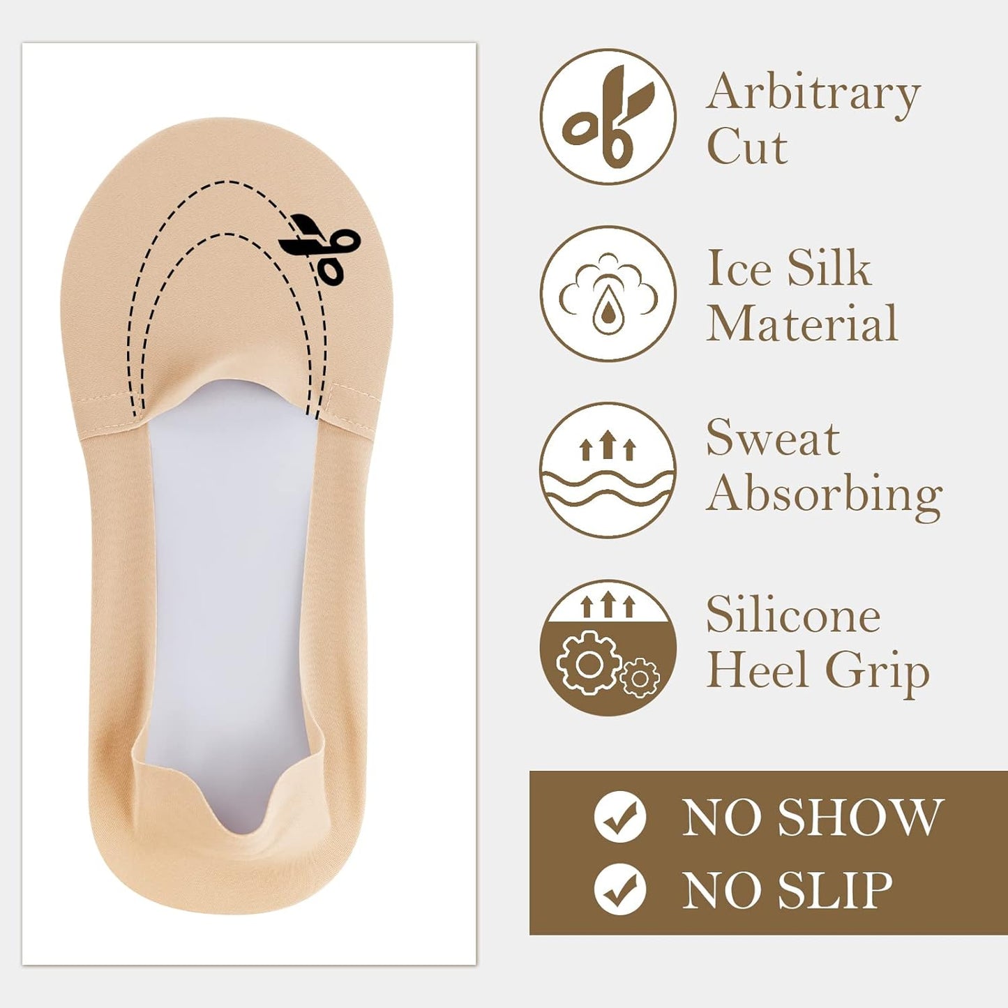 Ice Silk No Show Socks - 10 Pairs, Low Cut, Nonslip, Invisible, Thin (Black, Nude)