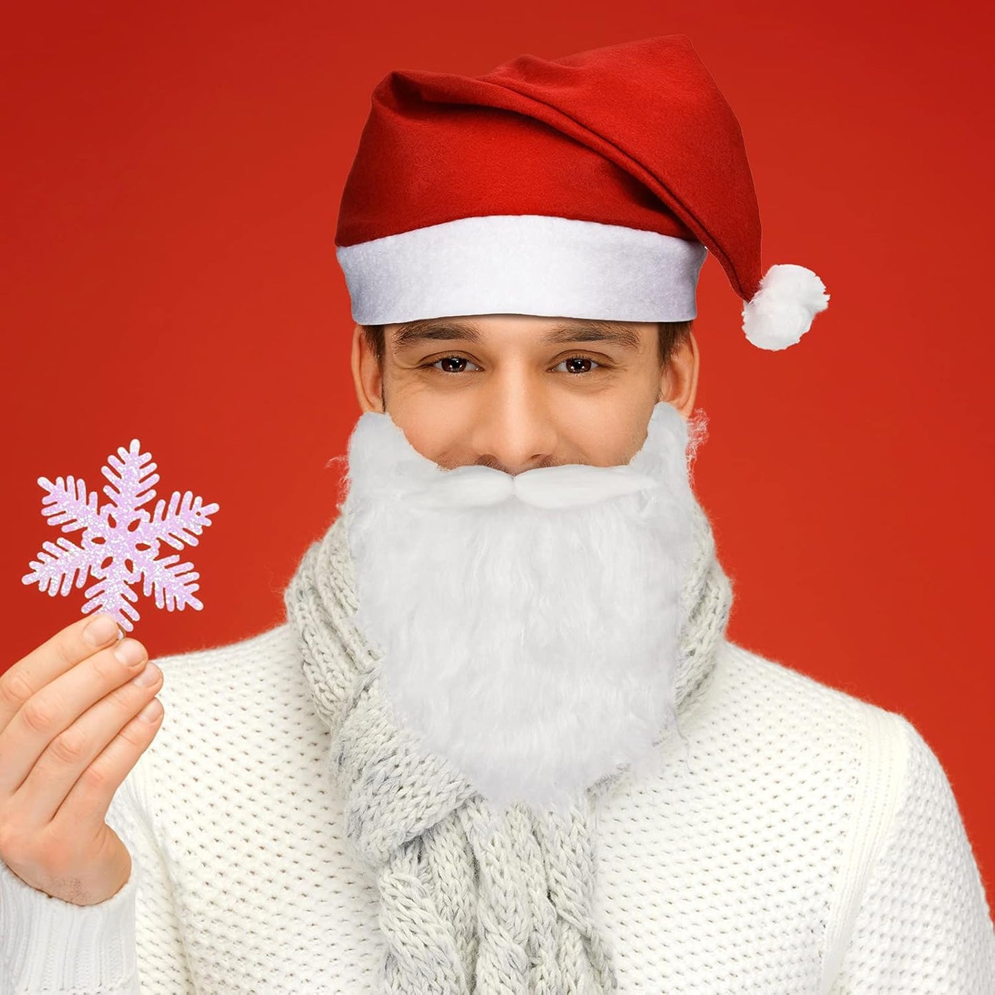 4 Pcs Christmas Santa Costume Santa Claus Hats and Beard Adults Beards Mustache, Hat Xmas Suit Decoration Men Women