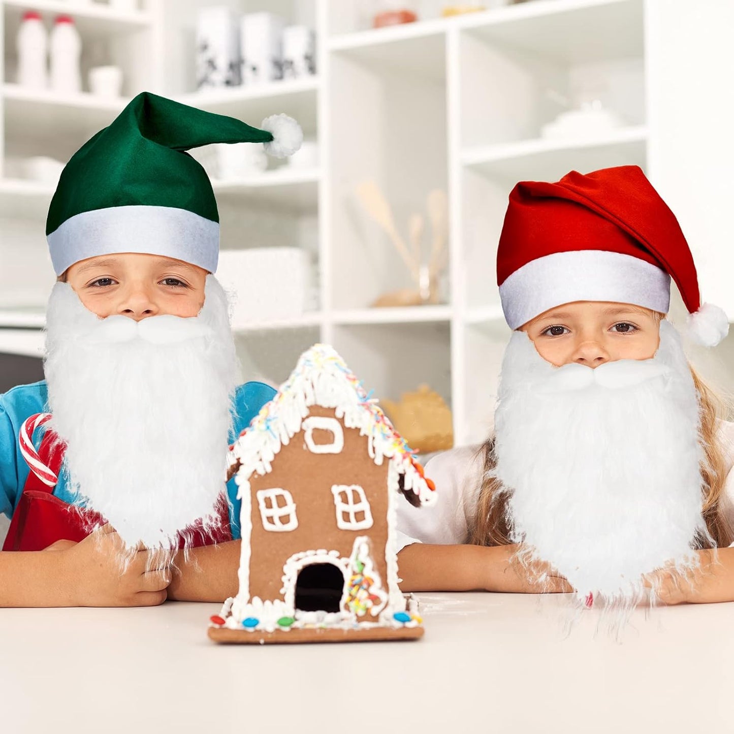 4 Pcs Christmas Santa Costume Santa Claus Hats and Beard Adults Beards Mustache, Hat Xmas Suit Decoration Men Women