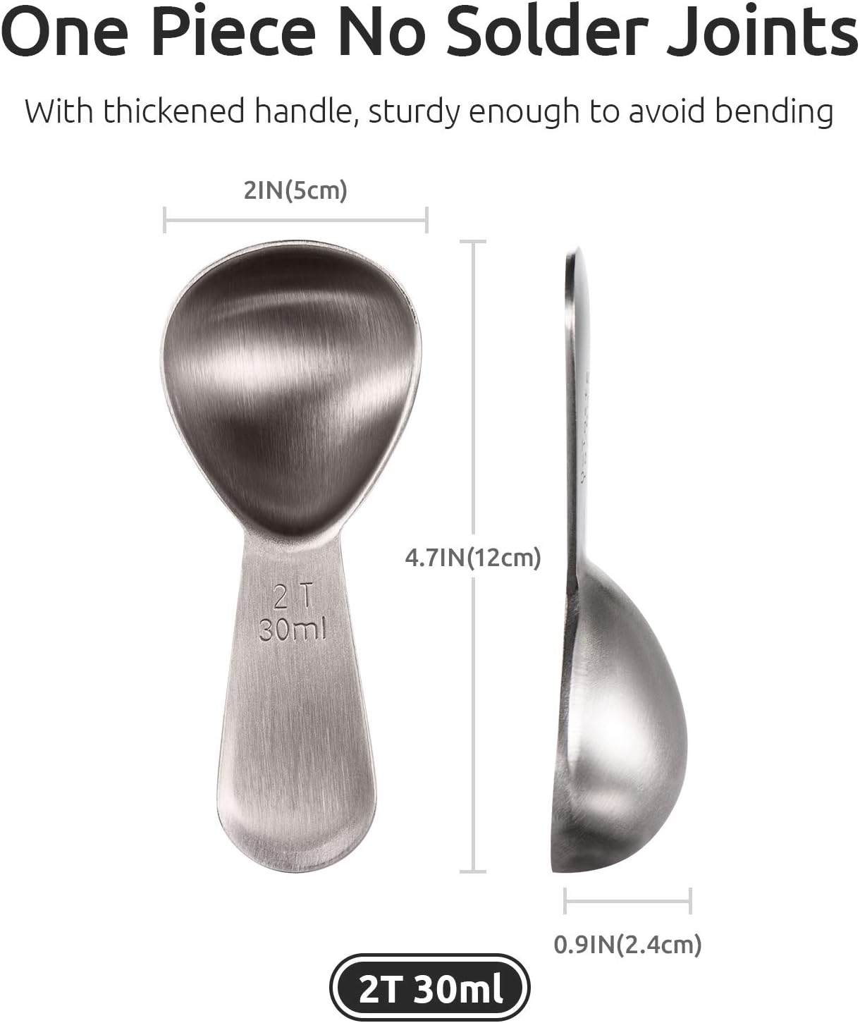 Coffee Scoop:  18/8 Stainless Steel Measuring Coffee Scoop 2 tablespoon, Short Handled Measure Scooper for Ground Coffee, Bean in Canister (Silver, 2Tbsp/30ml)