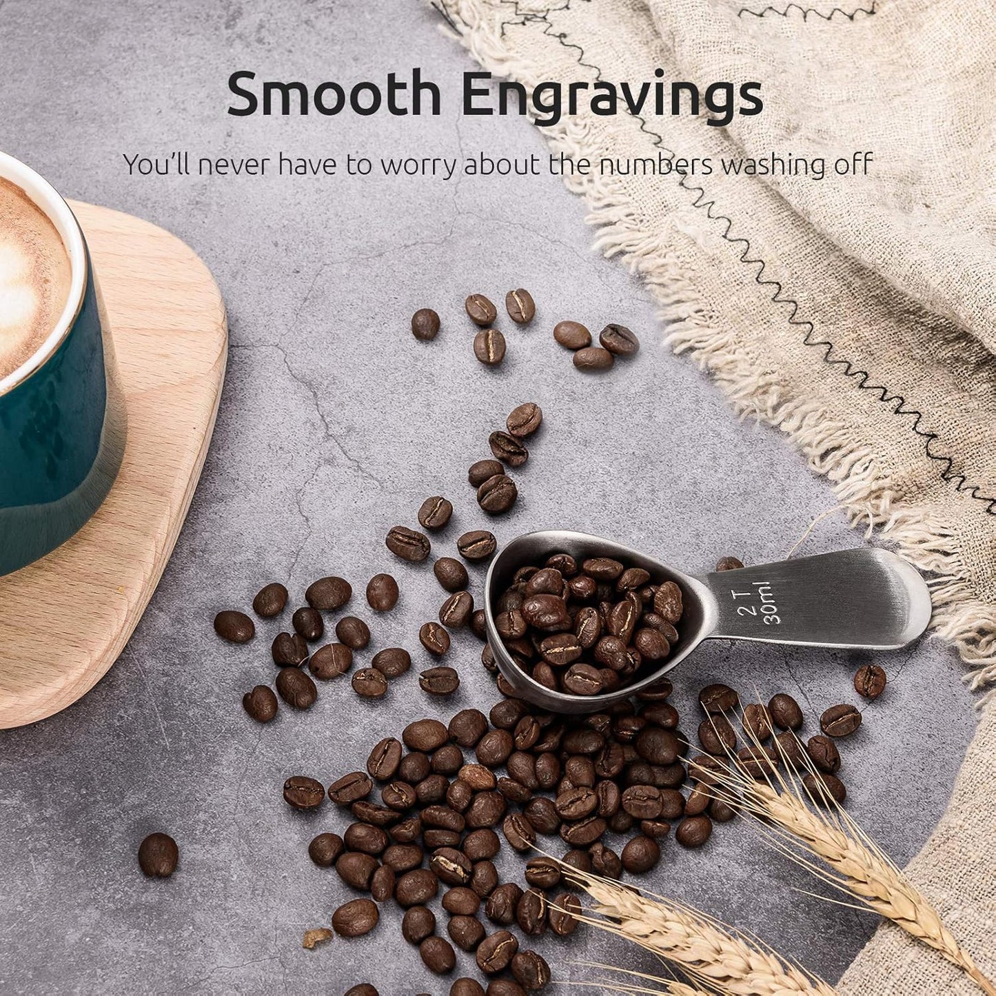 Coffee Scoop:  18/8 Stainless Steel Measuring Coffee Scoop 2 tablespoon, Short Handled Measure Scooper for Ground Coffee, Bean in Canister (Silver, 2Tbsp/30ml)
