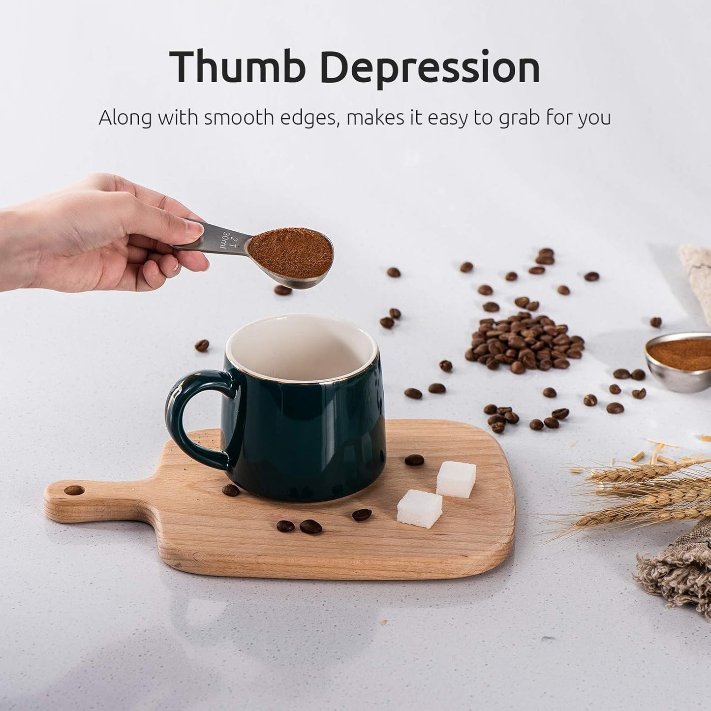 Coffee Scoop:  18/8 Stainless Steel Measuring Coffee Scoop 2 tablespoon, Short Handled Measure Scooper for Ground Coffee, Bean in Canister (Silver, 2Tbsp/30ml)