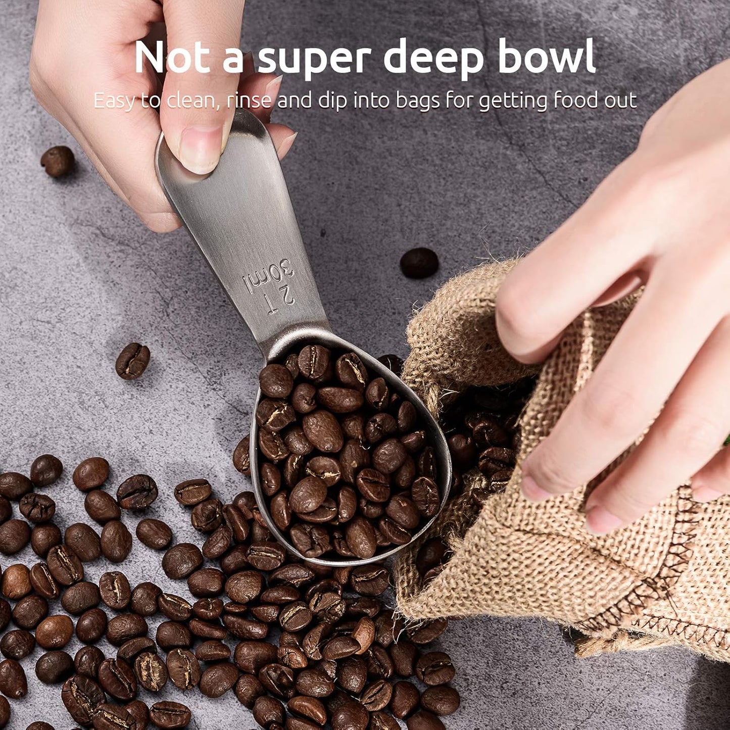 Coffee Scoop:  18/8 Stainless Steel Measuring Coffee Scoop 2 tablespoon, Short Handled Measure Scooper for Ground Coffee, Bean in Canister (Silver, 2Tbsp/30ml)