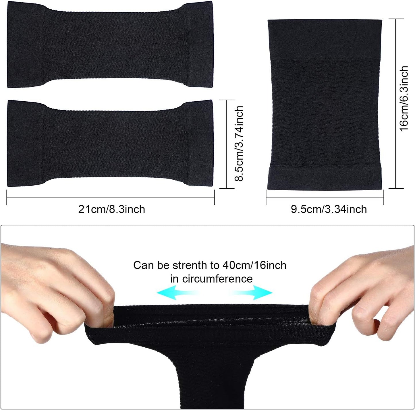 2 Pairs Women Arm Shapers Plus Size Slimming Compression Sleeve Slim Upper Flabby Arm Wrap and 1 Pair Calf Compression Sleeves, Suitable for Circumference 7 to16 Inches