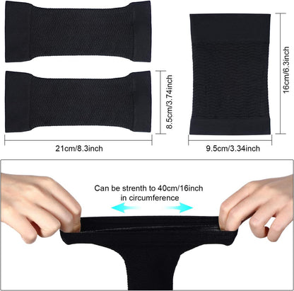 2 Pairs Women Arm Shapers Plus Size Slimming Compression Sleeve Slim Upper Flabby Arm Wrap and 1 Pair Calf Compression Sleeves, Suitable for Circumference 7 to16 Inches