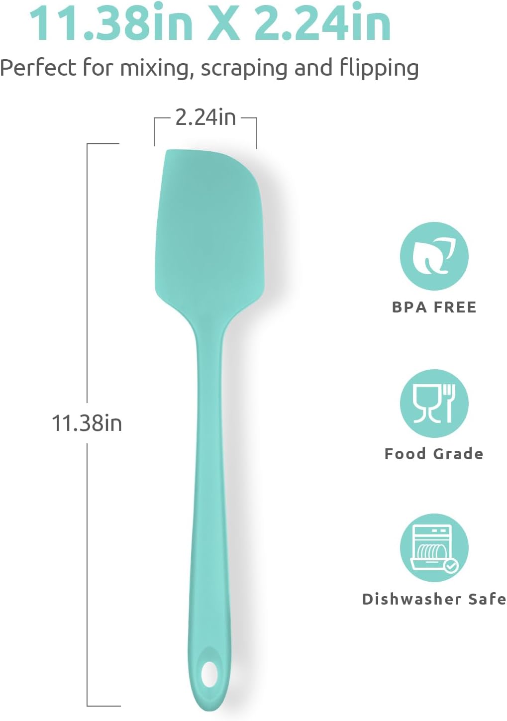 Heat Resistant Silicone Large Spatula:  600ºF High Heat Flexible 11.38in Silicon Mixing Stirring Cooking Scraping Baking Bowl Scraper Seamless Spreader for Kitchen Nonstick Cookware (Aqua Sky)