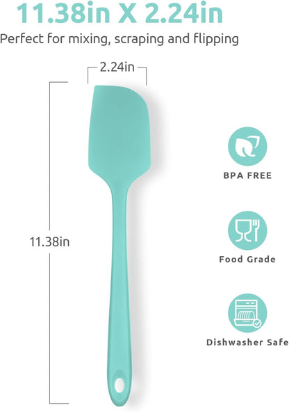 Heat Resistant Silicone Large Spatula:  600ºF High Heat Flexible 11.38in Silicon Mixing Stirring Cooking Scraping Baking Bowl Scraper Seamless Spreader for Kitchen Nonstick Cookware (Aqua Sky)