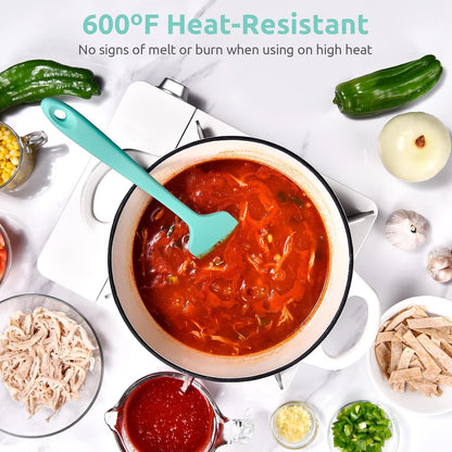 Heat Resistant Silicone Large Spatula:  600ºF High Heat Flexible 11.38in Silicon Mixing Stirring Cooking Scraping Baking Bowl Scraper Seamless Spreader for Kitchen Nonstick Cookware (Aqua Sky)