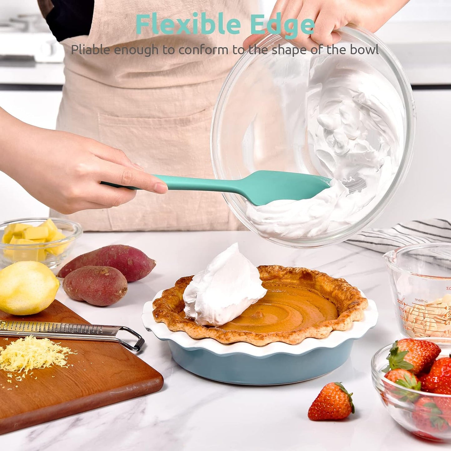 Heat Resistant Silicone Large Spatula:  600ºF High Heat Flexible 11.38in Silicon Mixing Stirring Cooking Scraping Baking Bowl Scraper Seamless Spreader for Kitchen Nonstick Cookware (Aqua Sky)
