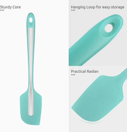 Heat Resistant Silicone Large Spatula:  600ºF High Heat Flexible 11.38in Silicon Mixing Stirring Cooking Scraping Baking Bowl Scraper Seamless Spreader for Kitchen Nonstick Cookware (Aqua Sky)