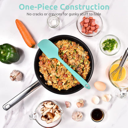 Heat Resistant Silicone Large Spatula:  600ºF High Heat Flexible 11.38in Silicon Mixing Stirring Cooking Scraping Baking Bowl Scraper Seamless Spreader for Kitchen Nonstick Cookware (Aqua Sky)