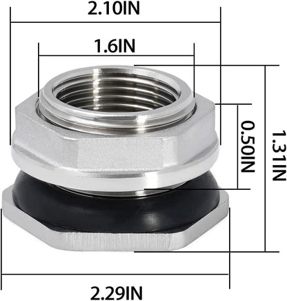 1" Female Bulkhead Water Tank Connector Stainless Steel Thru-bulk Fitting