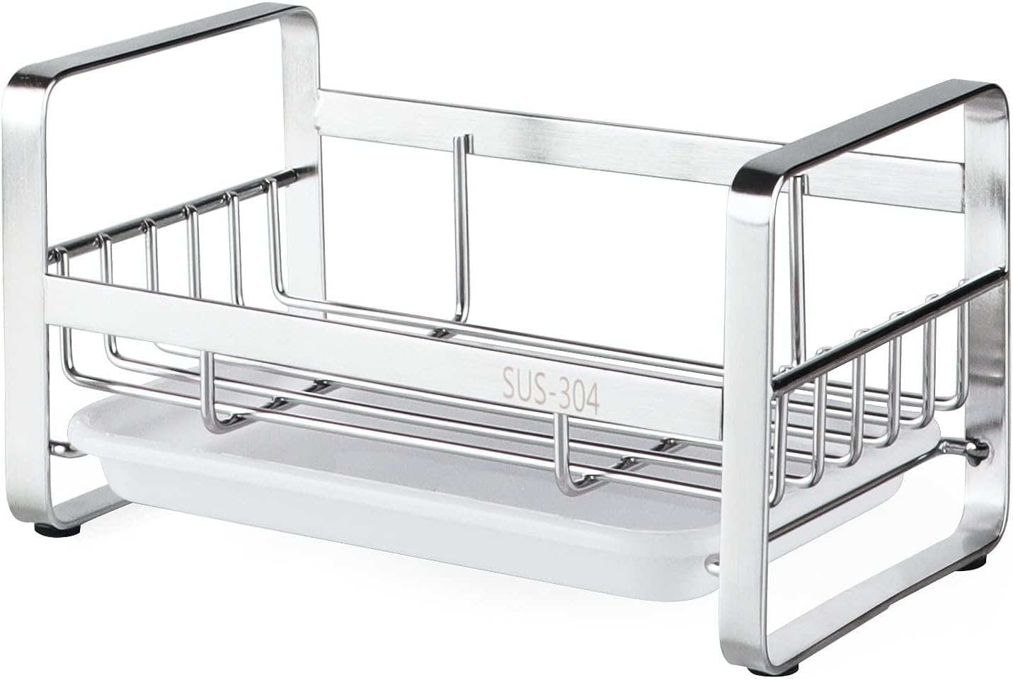 Kitchen Sink Sponge Holder, 304 Stainless Steel Kitchen Soap Dispenser Caddy Organizer, Countertop Soap Dish Rack Drainer with Removable Drain Tray, not Including Dispenser and Brush